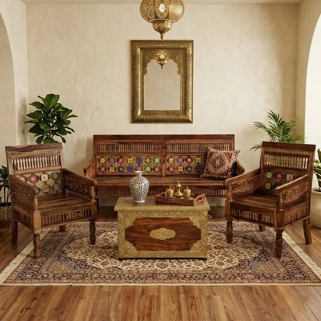 The Royal Majlis Carved Wood Sofas