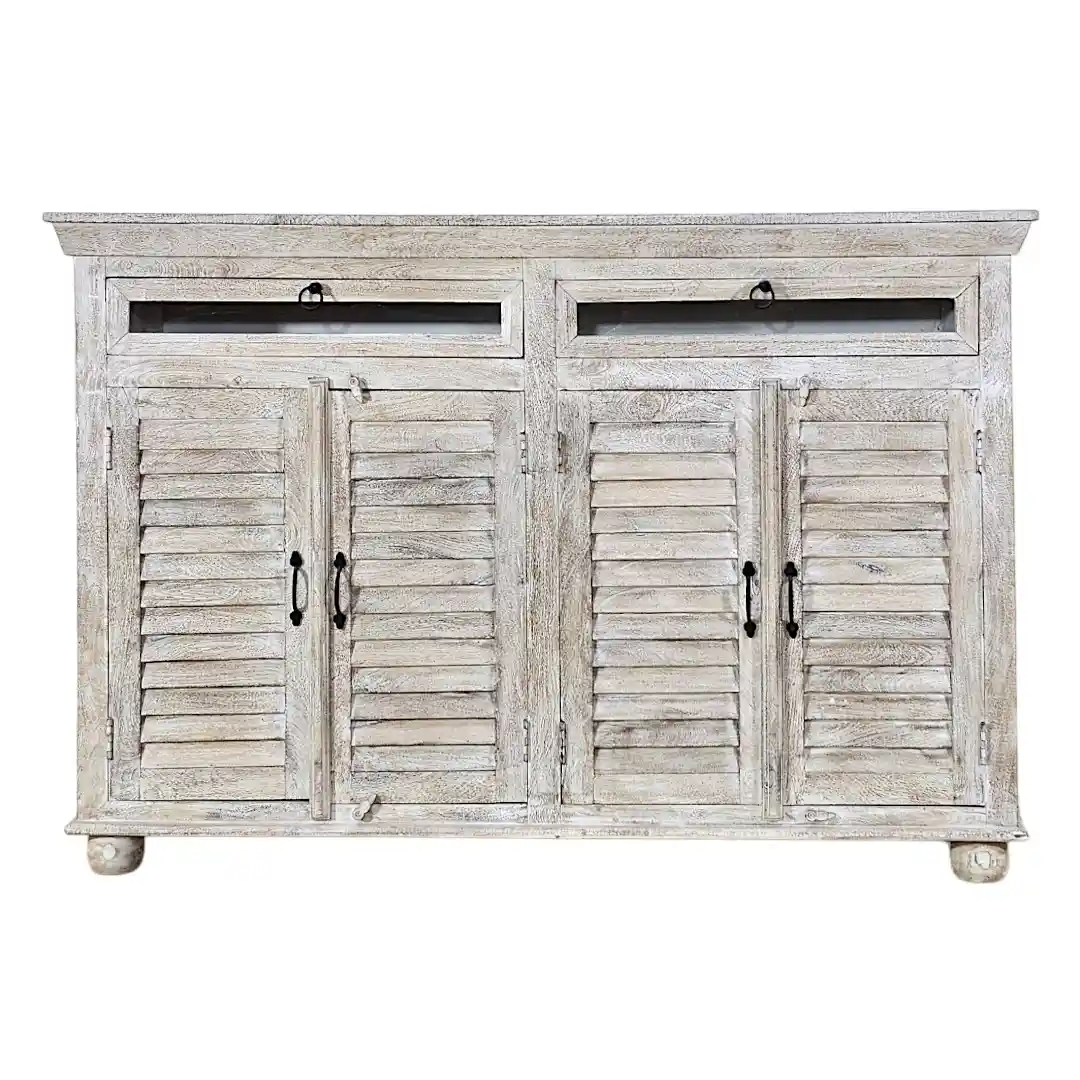 The Vetro Clarified Sandblasted Mango Wood Shutter Sideboard