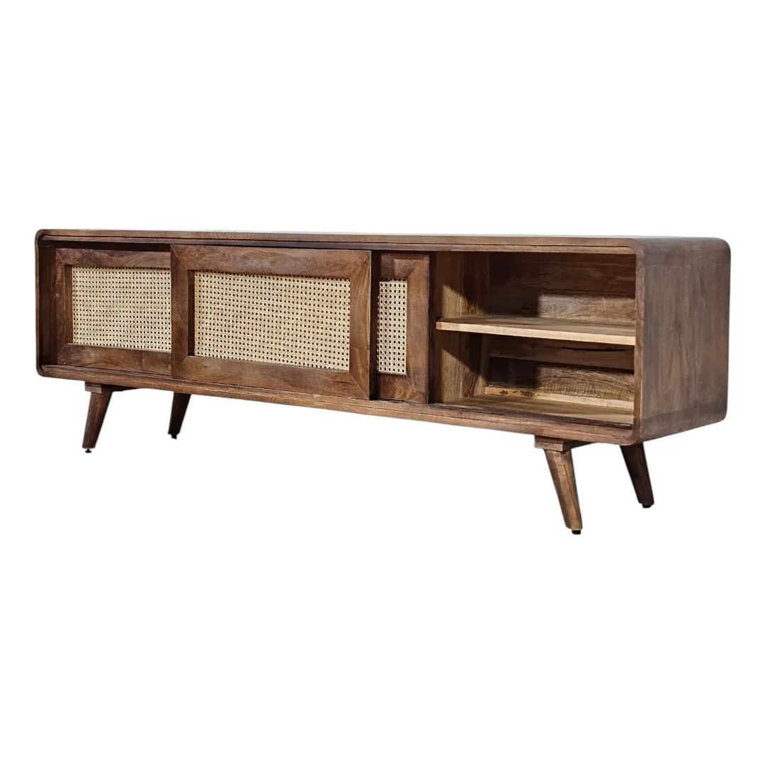 Sliding Rattan Retro TV Stand