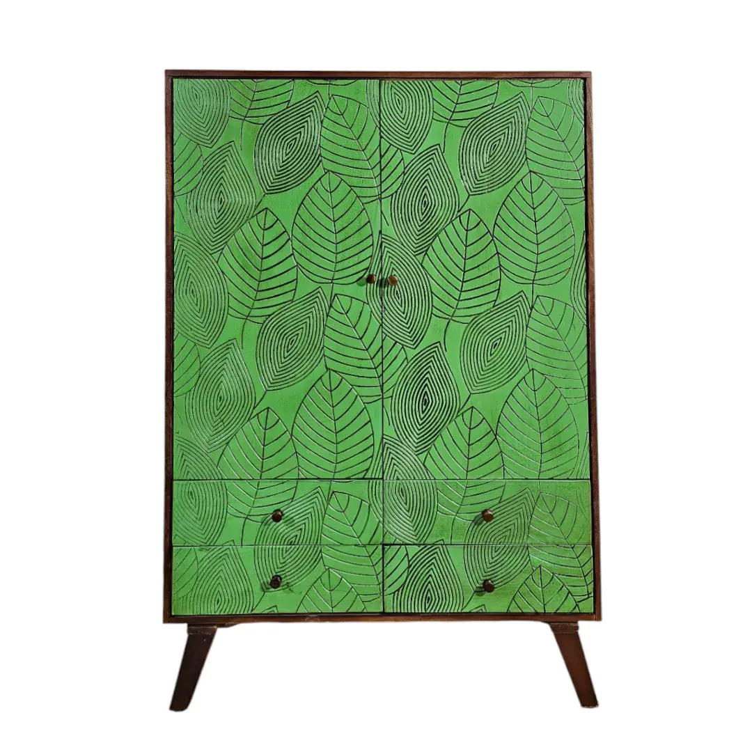 Tropical Leaf Carved Storage Cabinet