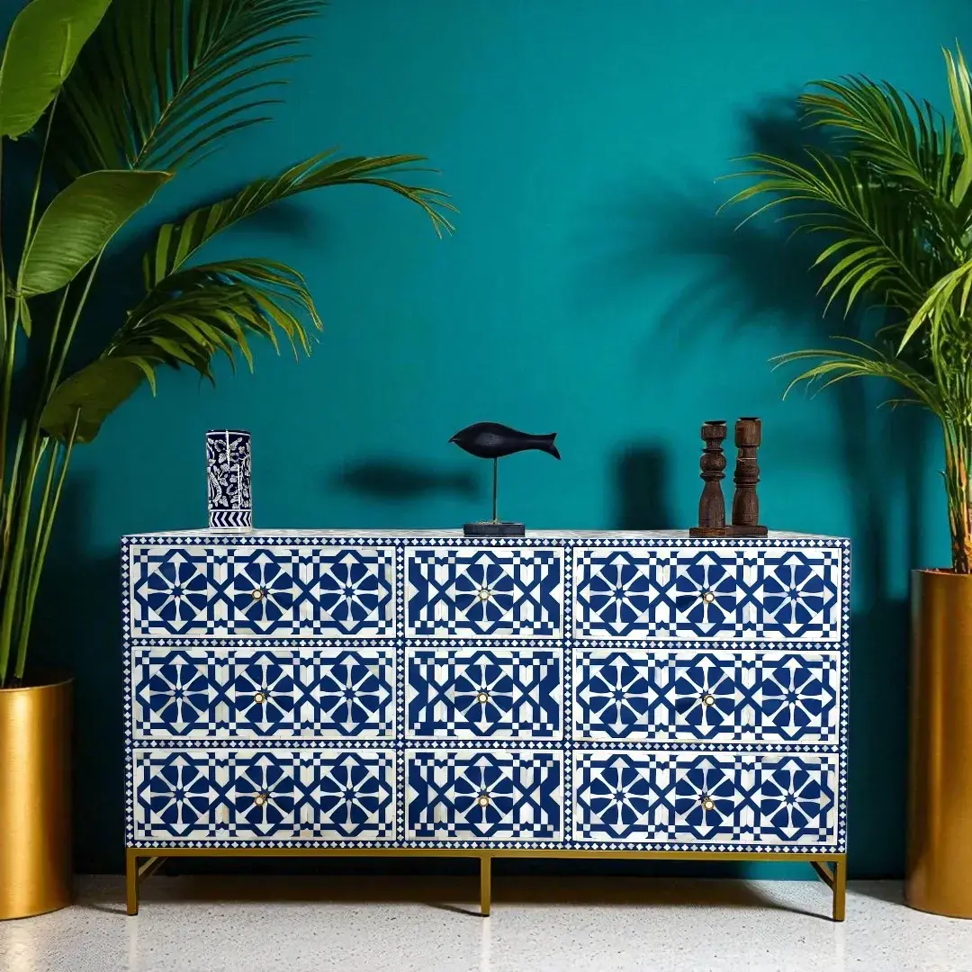 Layla Zarqa Collection – Artisan Bone Inlay Chest Of Drawer