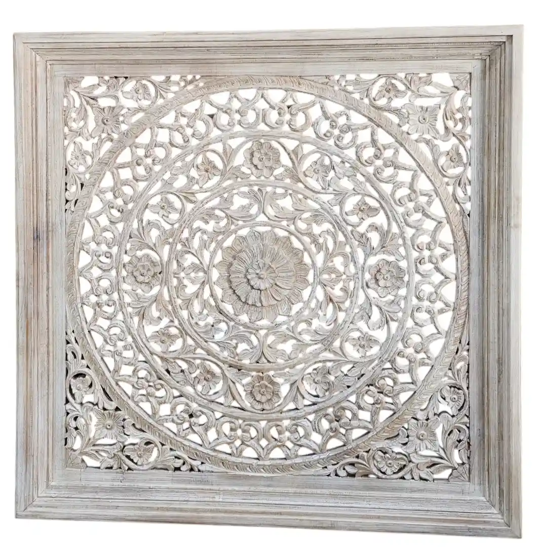 The Shanti Mandala Carved Glass-Top Coffee Table