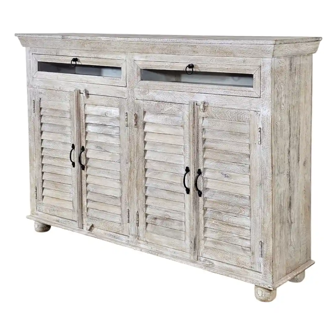 The Vetro Clarified Sandblasted Mango Wood Shutter Sideboard