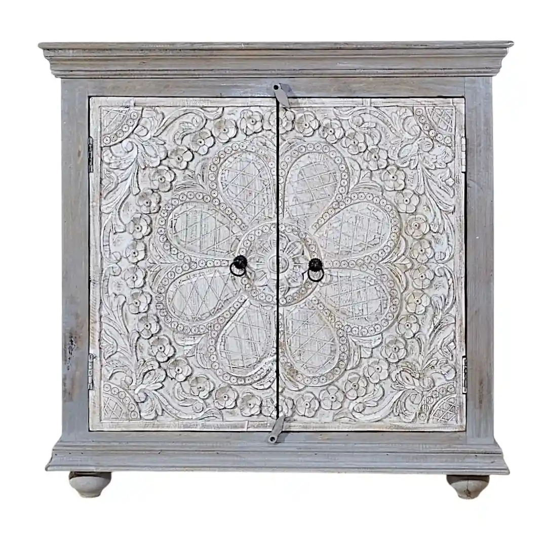 The Mughal Rosette Relief Solid Mango Small Sideboard/Cabinet