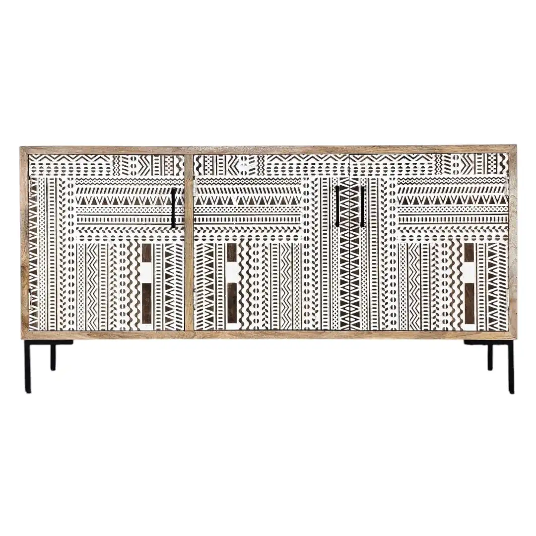 The Berber Geometric Hand-Carved Sideboard