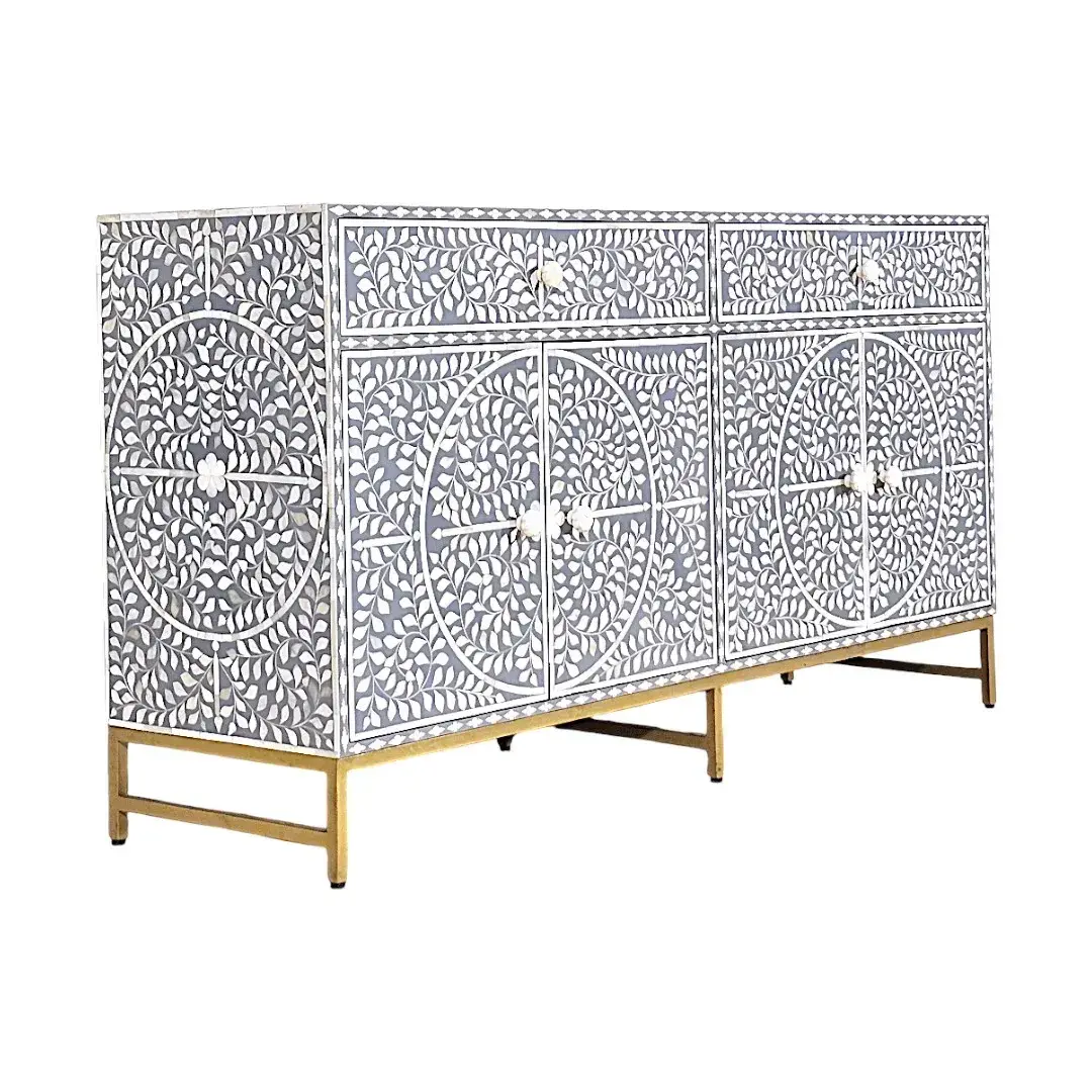 The “Marquetry Mirage” Bone Inlay Credenza Black