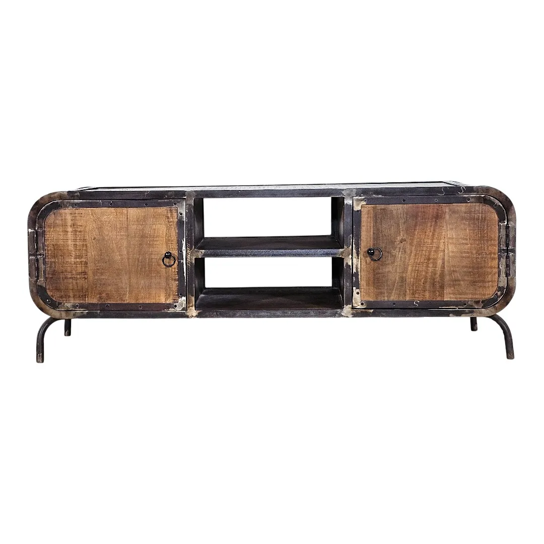 "Metro" Curved Wood & Metal Media Unit / طاولة تلفزيون "مترو" مودرن
