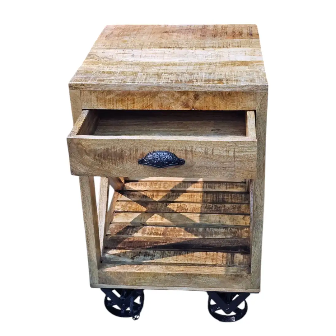 The Rough-Sawn Forge Trolley Side Table
