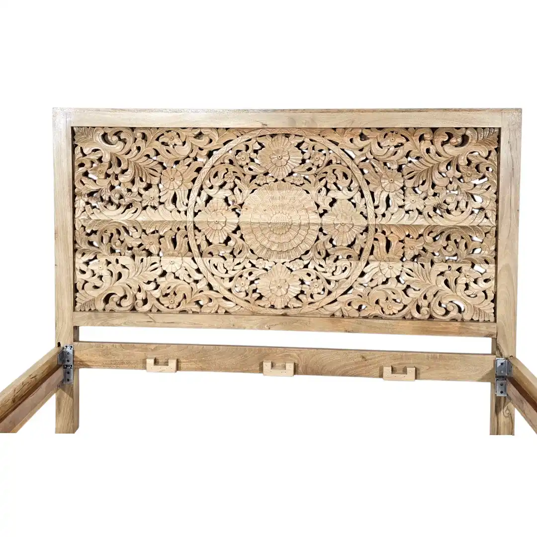 Ashoka Hand-Carved Solid Mango Wood Bed – Indian Heritage Influence