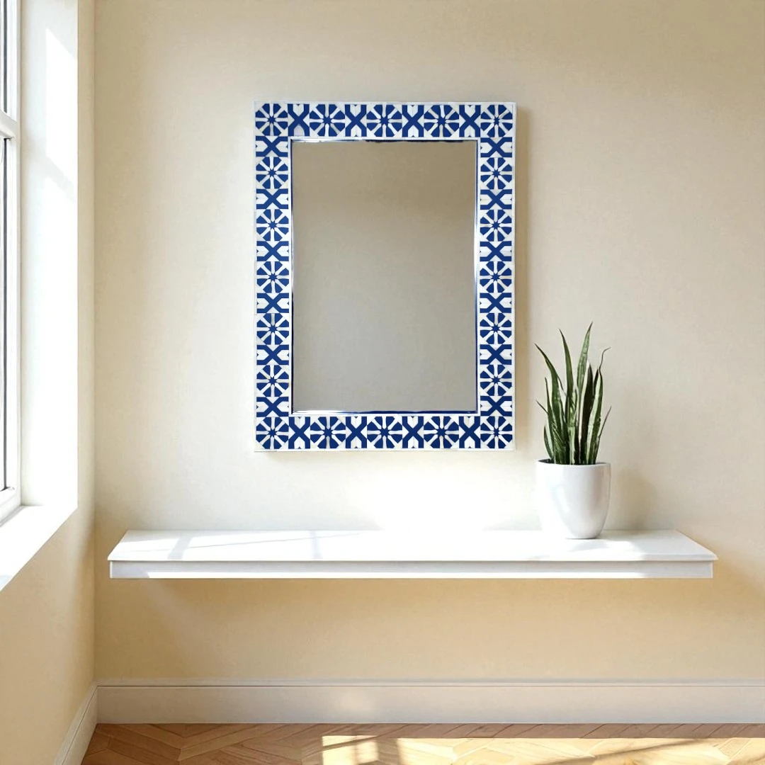 Azure Bloom Inlaid Wall Mirror