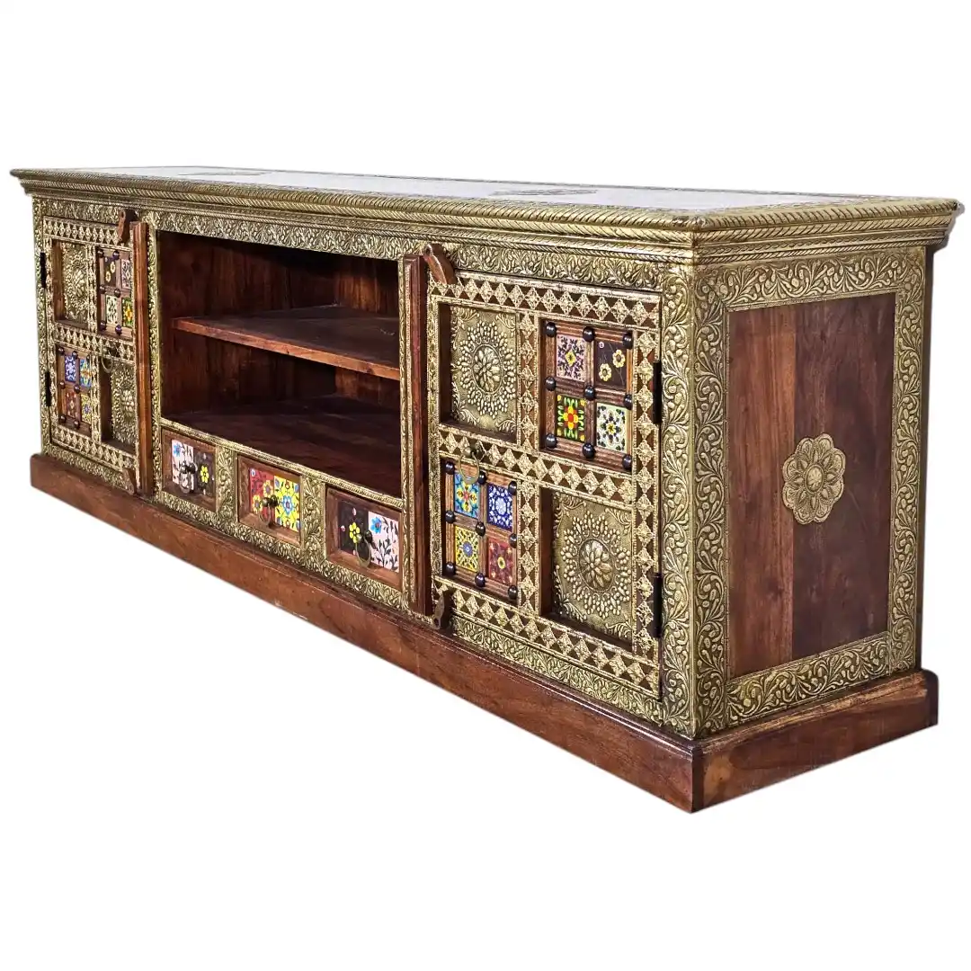 The Zari-Nigar Surahee Solid Rosewood & Brass Media Console