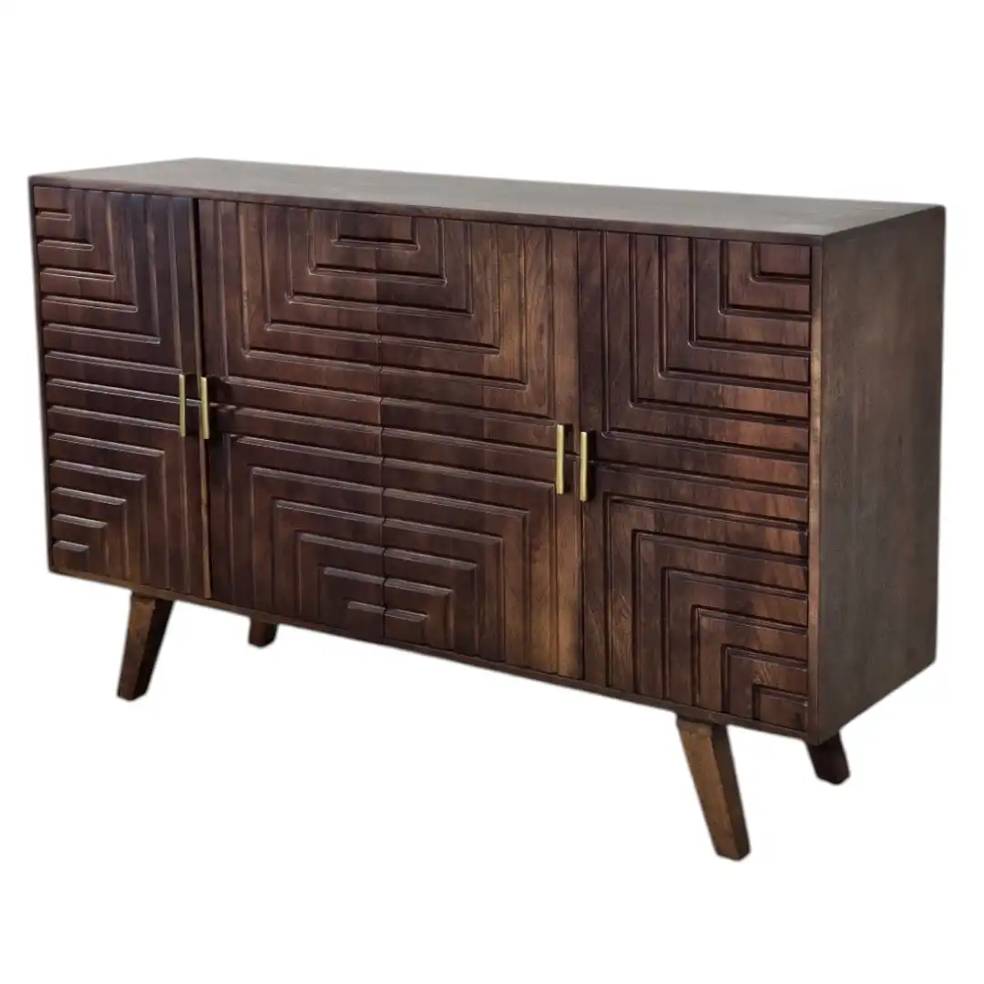 The Deco Geometries Hand-Carved Solid Wood Sideboard