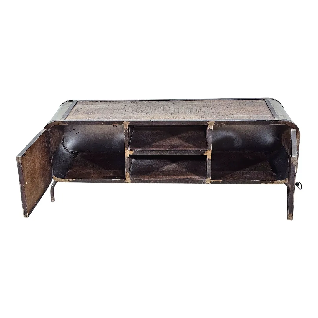 "Metro" Curved Wood & Metal Media Unit / طاولة تلفزيون "مترو" مودرن