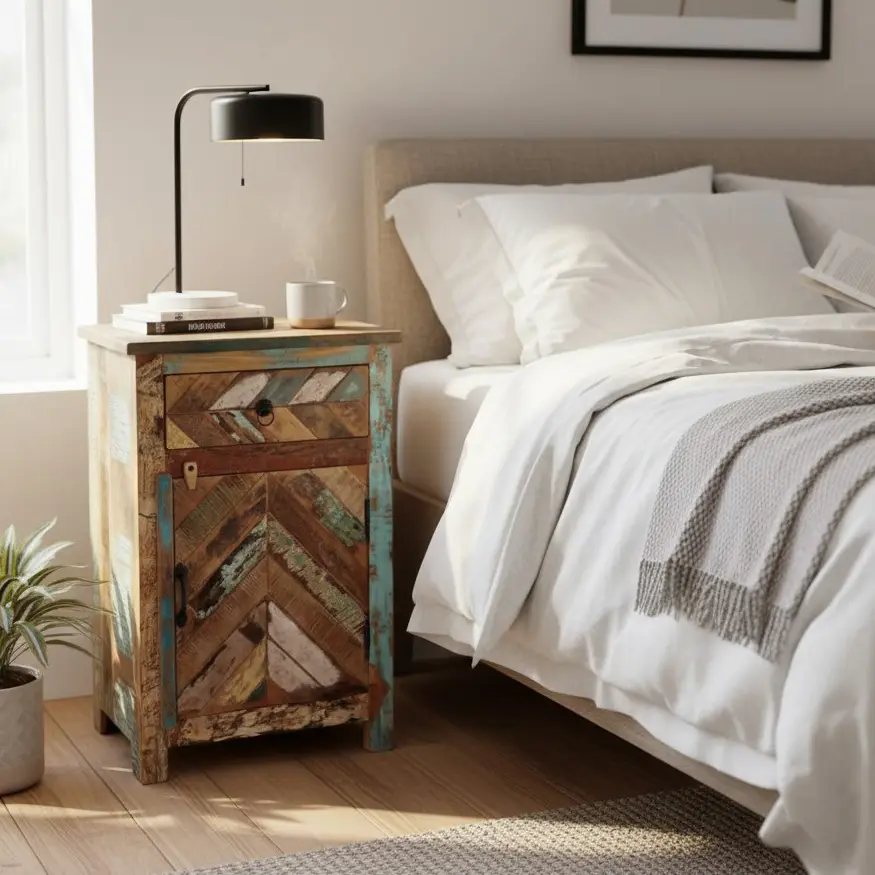 Chevron Reclaimed Bedside Table