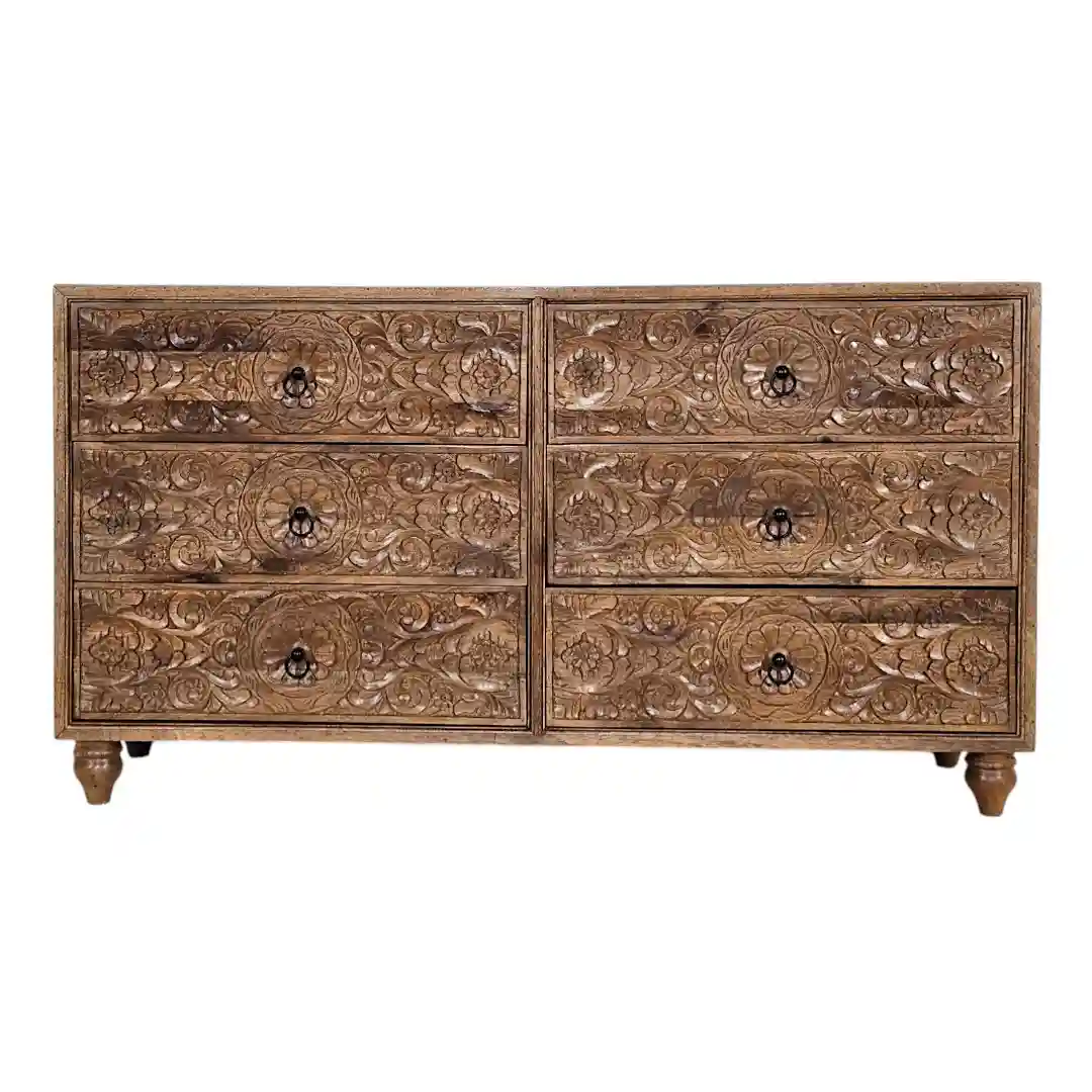 The Asoka Hand-Carved Six-Drawer Media Dresser