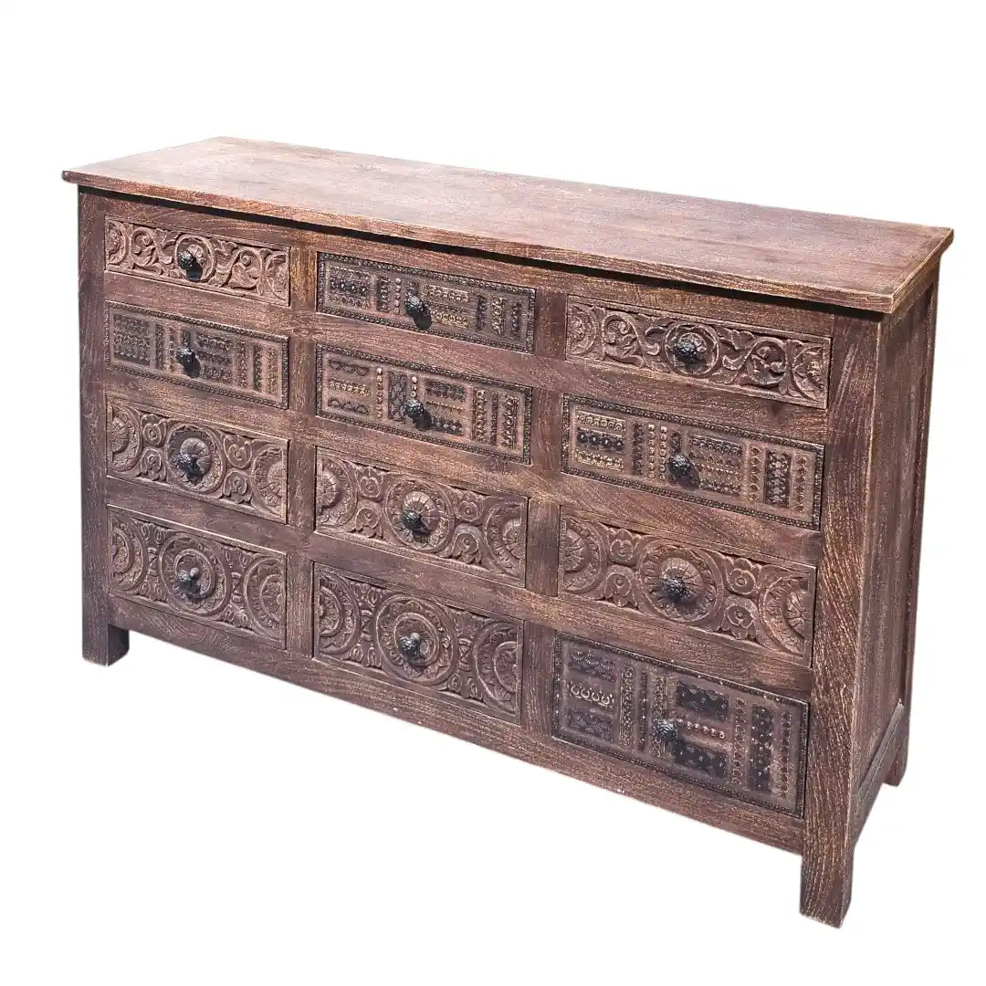The Terraced Medal Carved Solid Wood Chest