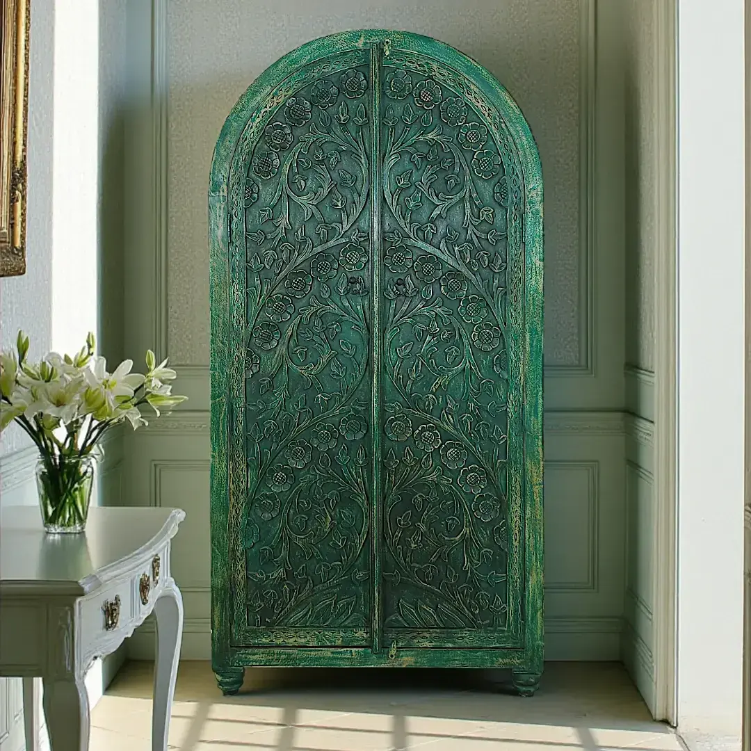 The Enchanted Portal - Emerald Carved Almirah
