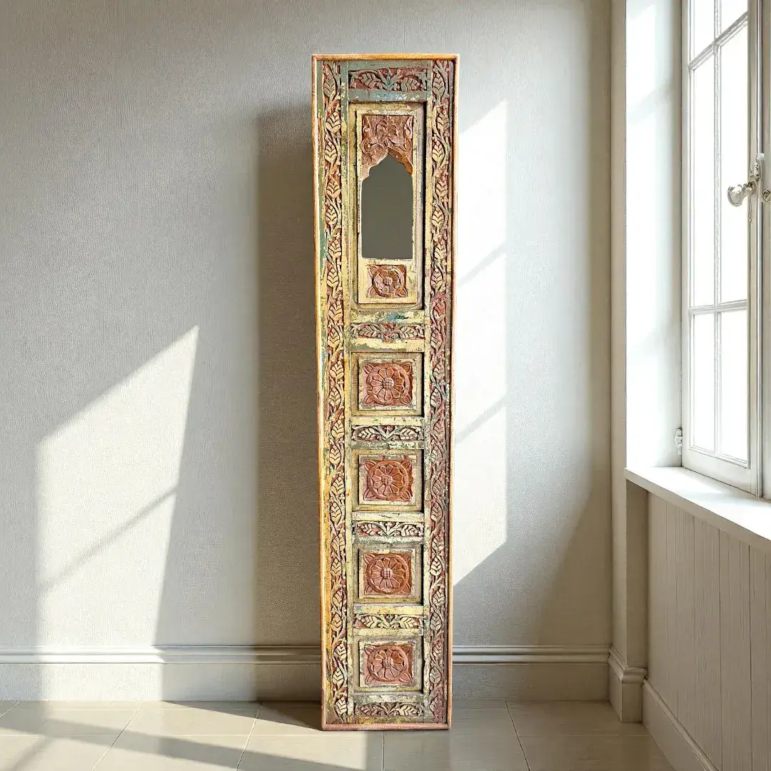 Porte Patine 'Indienne Jaune' | Hand-Painted Indian Heritage Mirror Panel