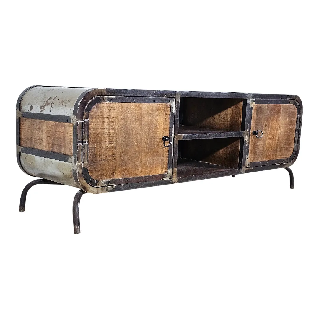"Metro" Curved Wood & Metal Media Unit / طاولة تلفزيون "مترو" مودرن