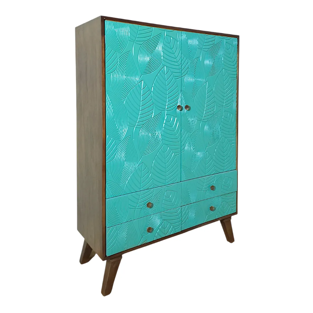Tropical Leaf Carved Storage Cabinet