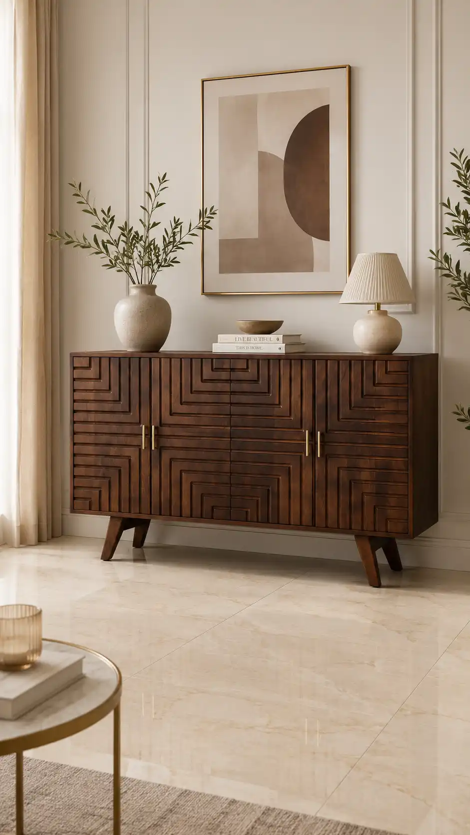 The Deco Geometries Hand-Carved Solid Wood Sideboard