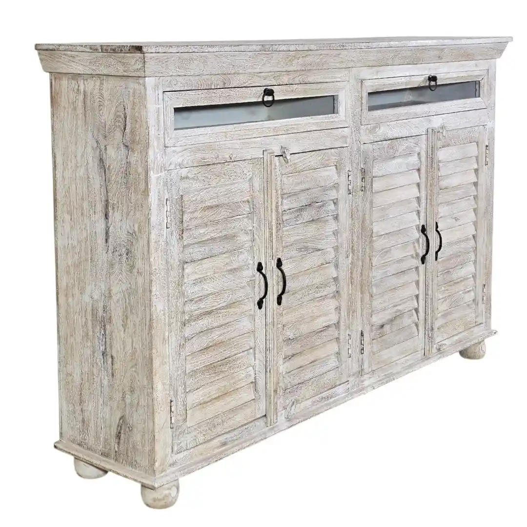The Vetro Clarified Sandblasted Mango Wood Shutter Sideboard