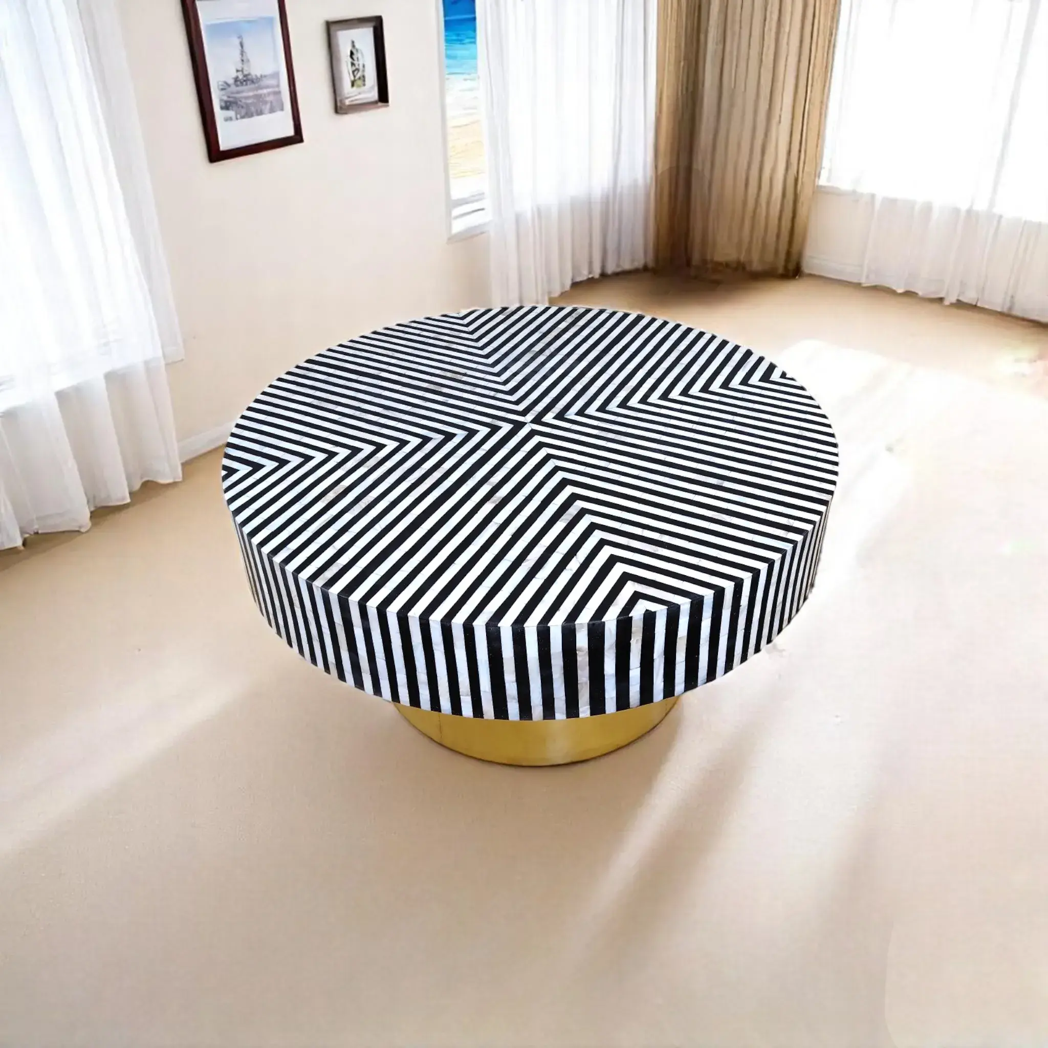 Slatted Mother Of Pearl Inlay Coffee Table