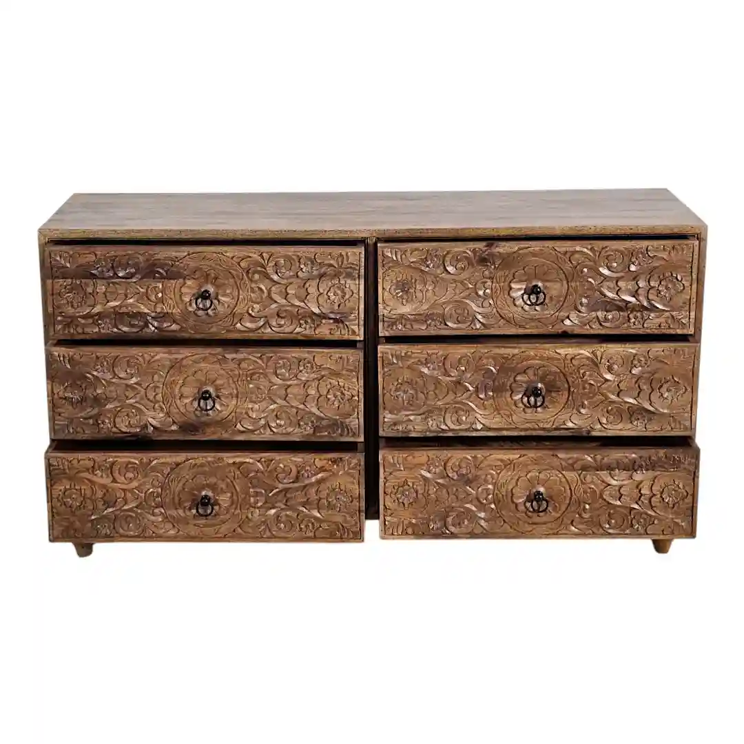 The Asoka Hand-Carved Six-Drawer Media Dresser