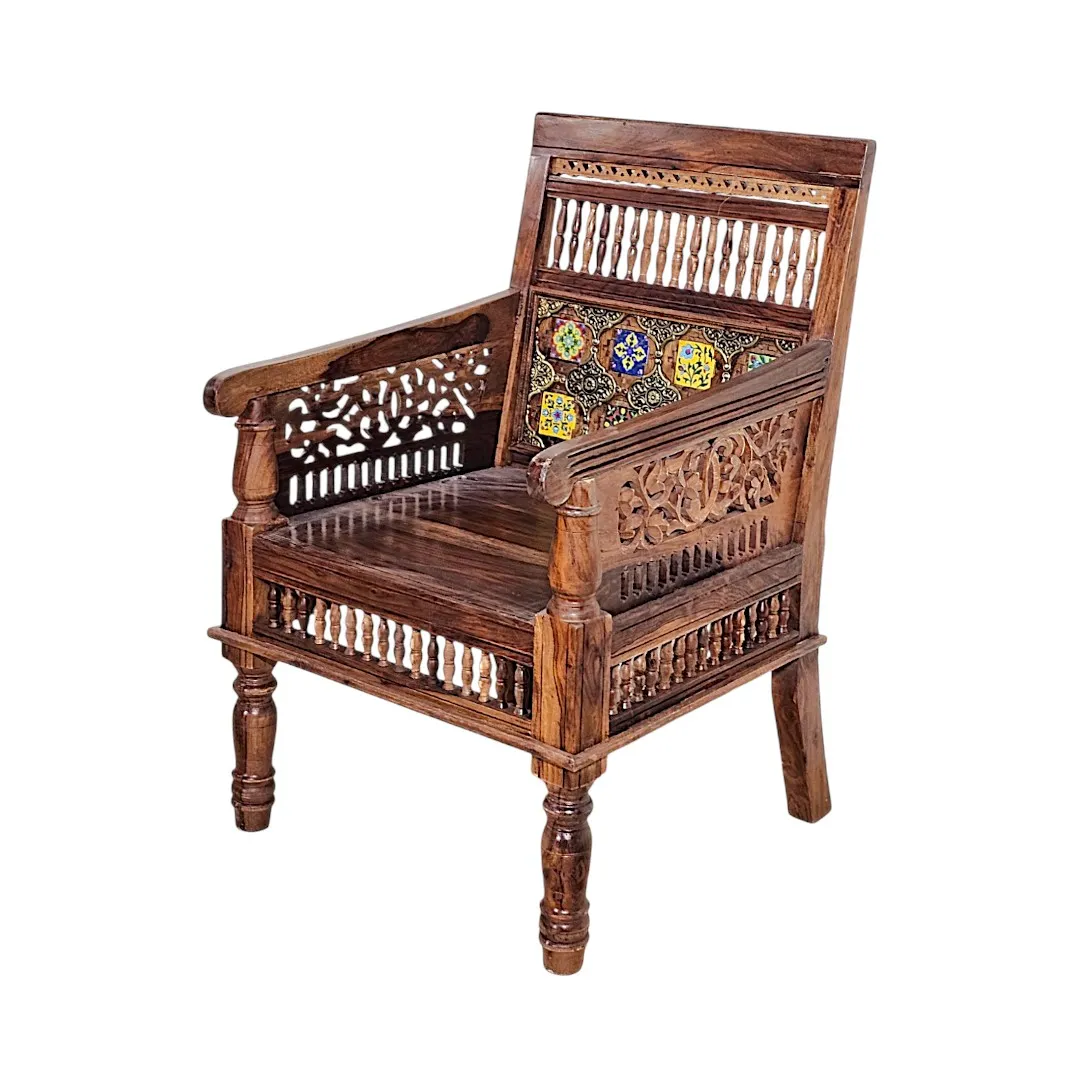 Shah Jahan Rosewood Geometric Sofa & Armchair Set