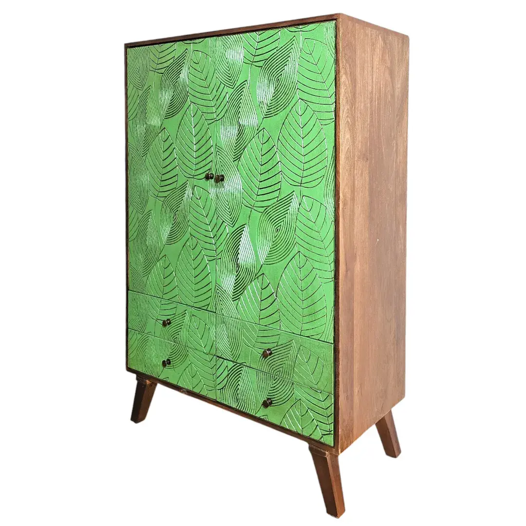 Tropical Leaf Carved Storage Cabinet