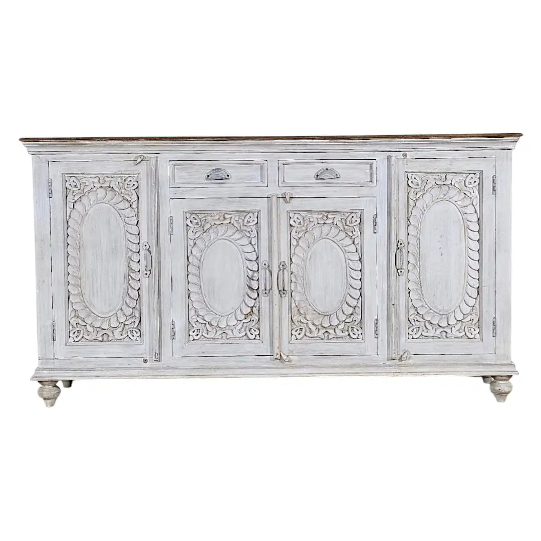 The Kamal Carved Sideboard  خزانة كمال الجانبية المحفورة يدوياً من خشب المانجو مع أدراج