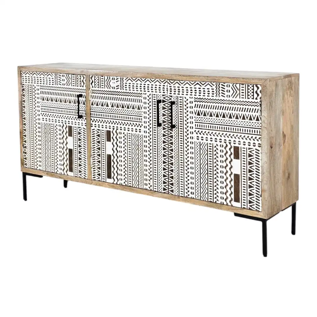 The Berber Geometric Hand-Carved Sideboard