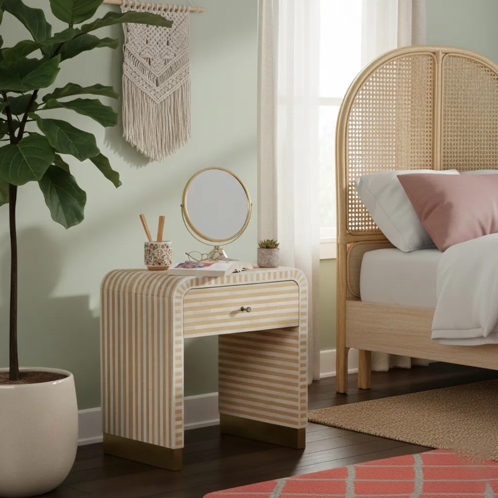 Striped Bedside Drawer | طاولة جانبية مخططة