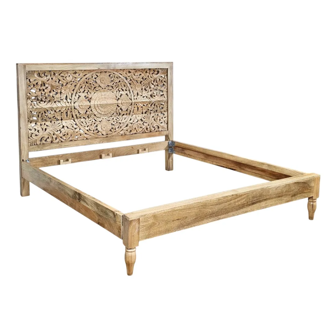 Ashoka Hand-Carved Solid Mango Wood Bed – Indian Heritage Influence