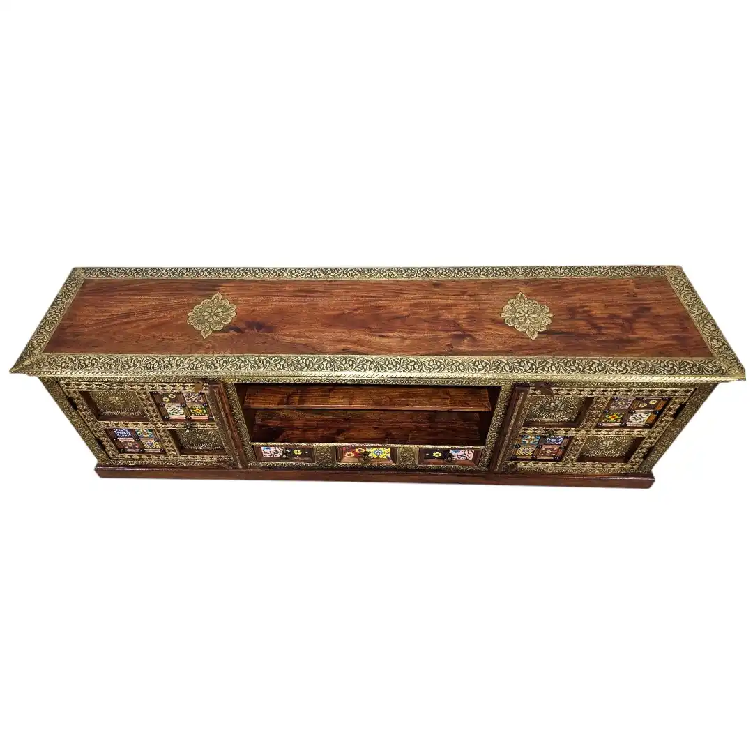 The Zari-Nigar Surahee Solid Rosewood & Brass Media Console