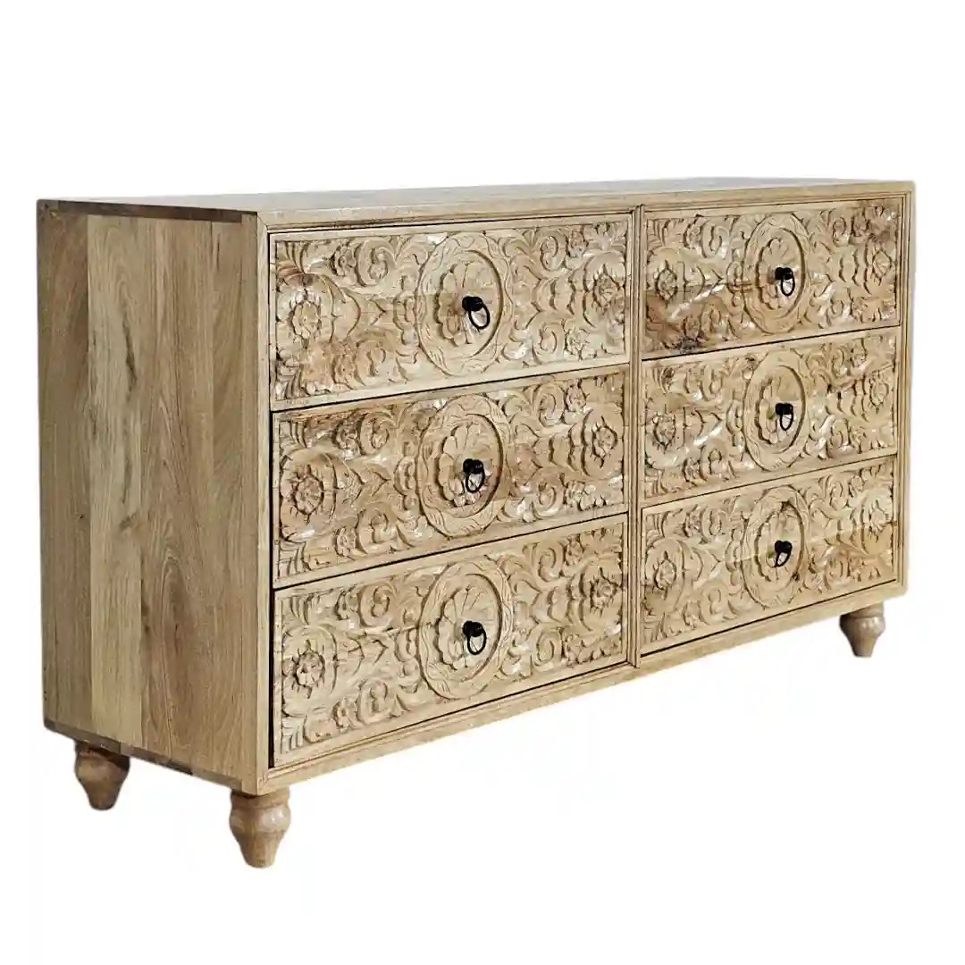 The Asoka Hand-Carved Six-Drawer Media Dresser