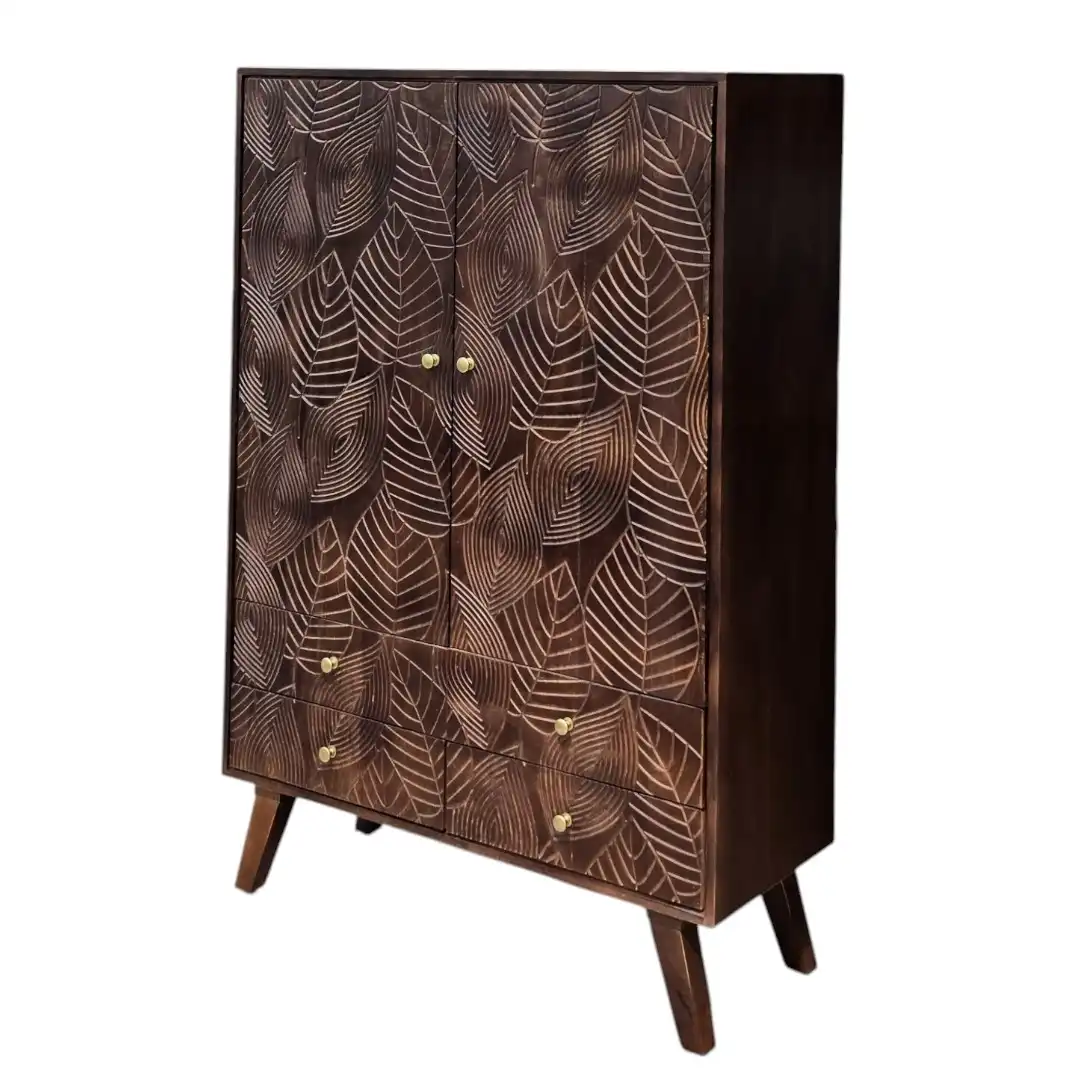 Tropical Leaf Carved Storage Cabinet