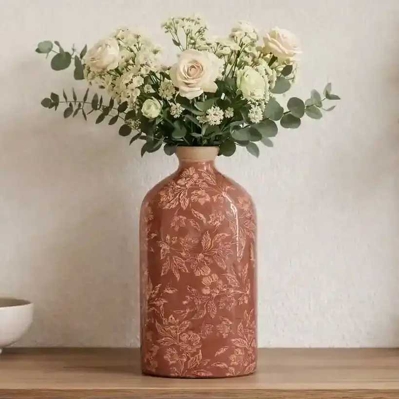 Liwan Ceramic Heritage Vase With Floral Motif