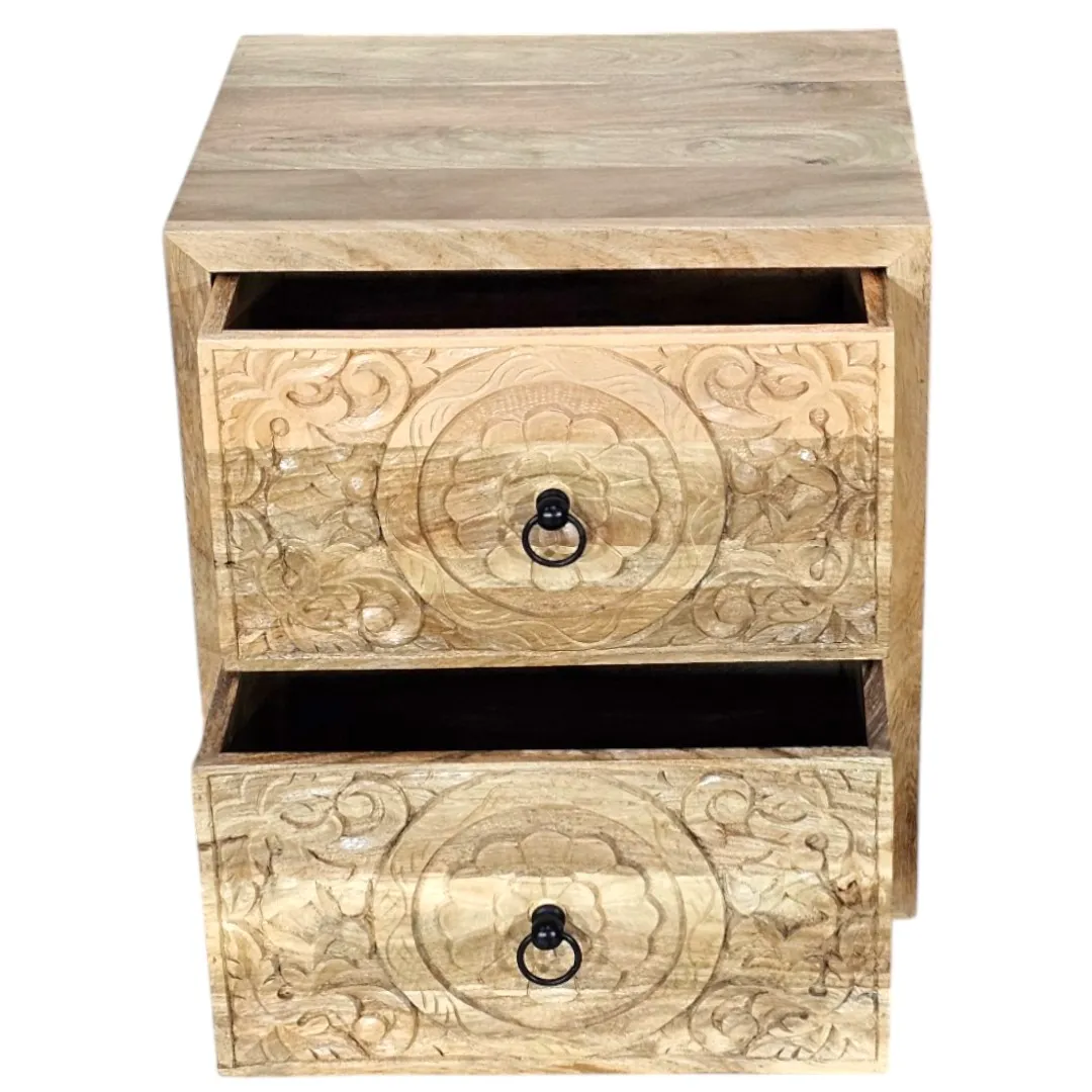 Ashoka Hand-Carved Solid Mango Wood Bedside Table