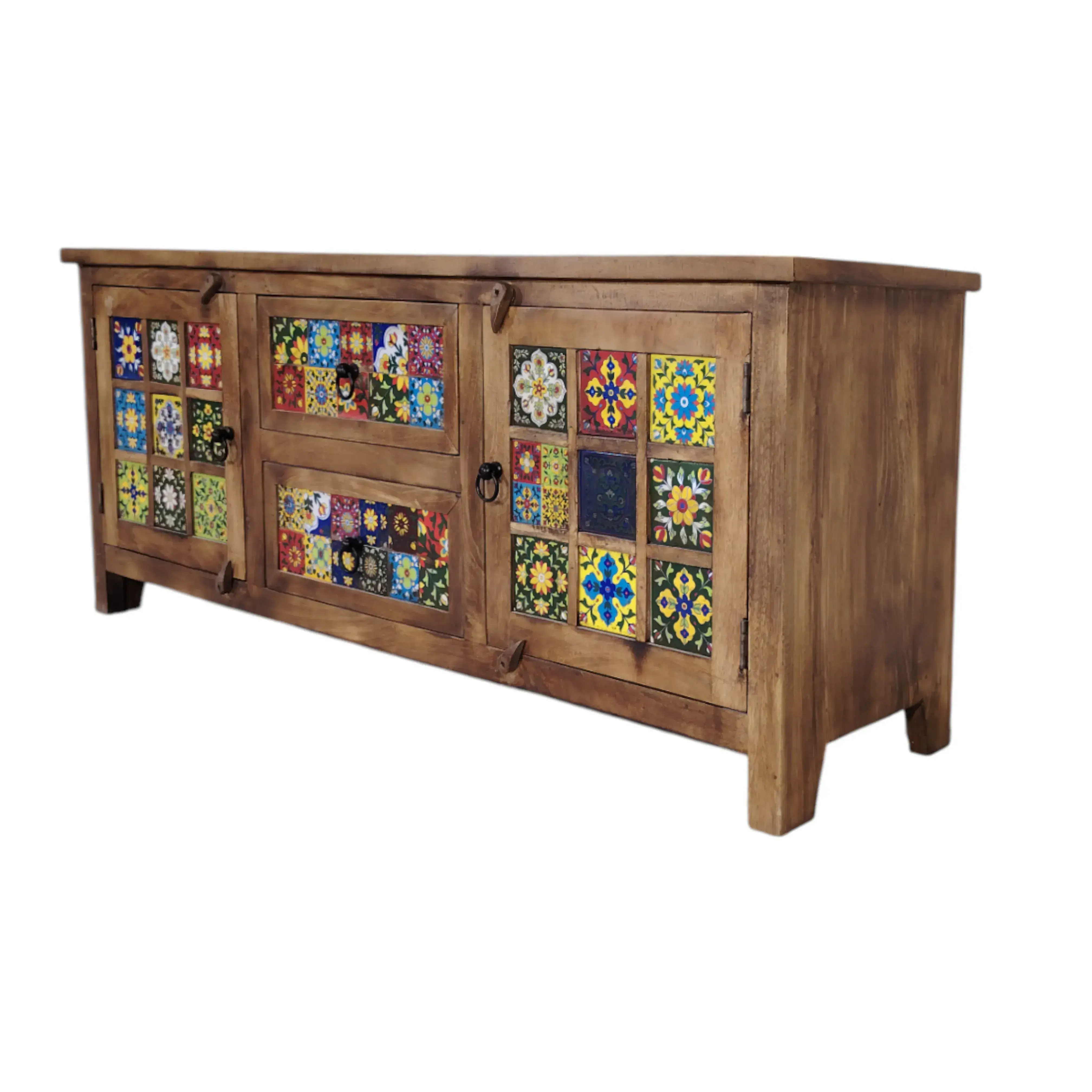 Tiled Door TV board – Solid Wood/Multicolor