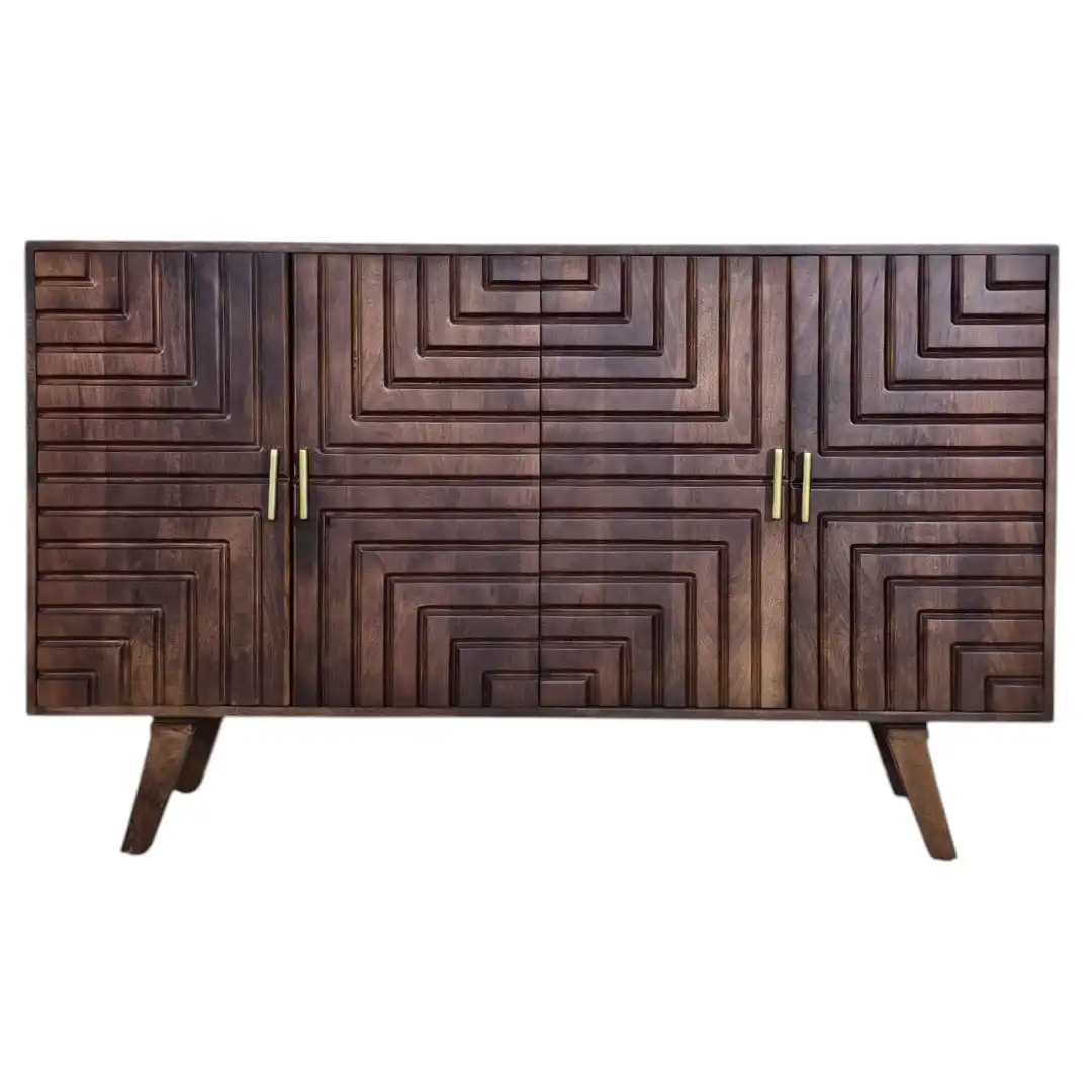 The Deco Geometries Hand-Carved Solid Wood Sideboard