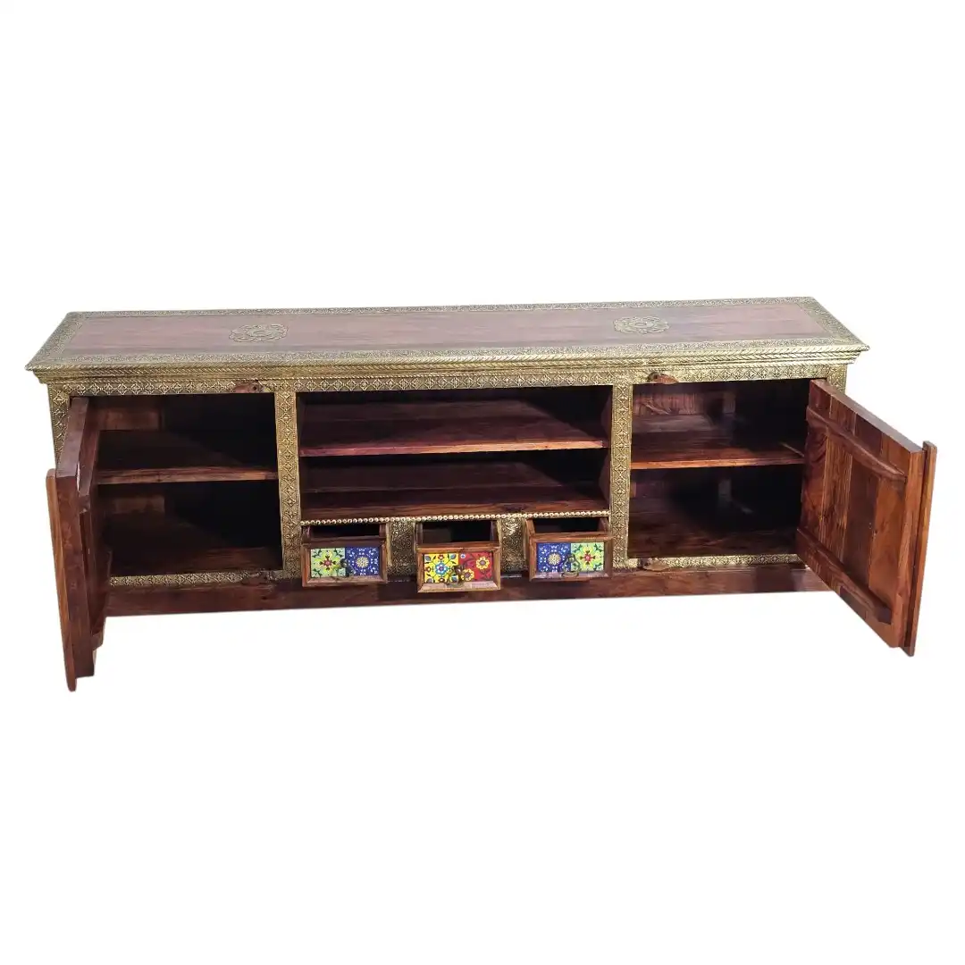 The Zari-Nigar Surahee Solid Rosewood & Brass Media Console