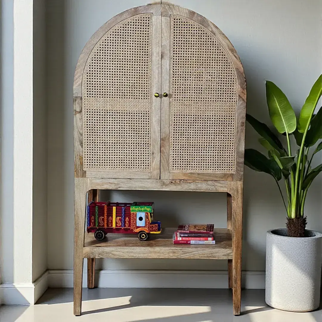 The Arches Natural Cane & Wood Display Cabinet