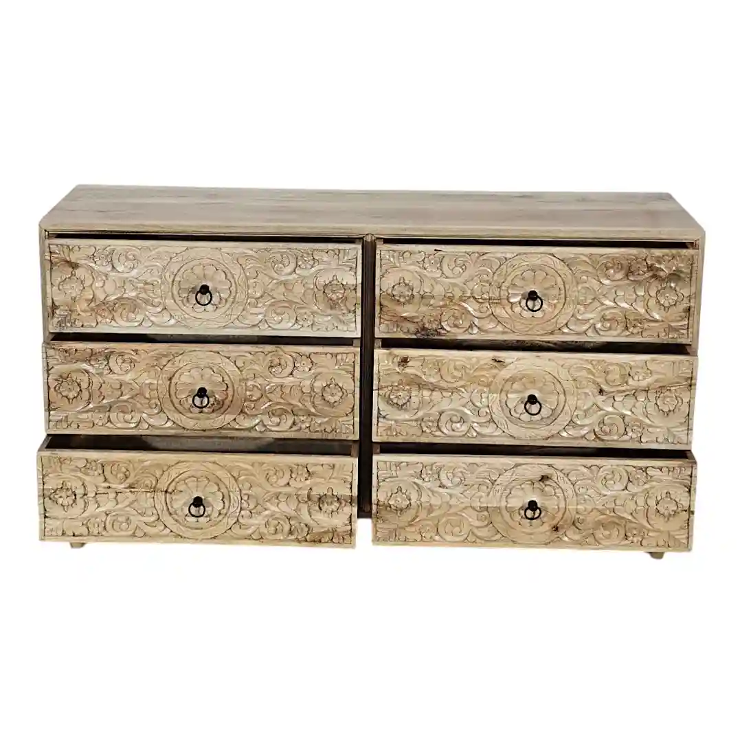 The Asoka Hand-Carved Six-Drawer Media Dresser