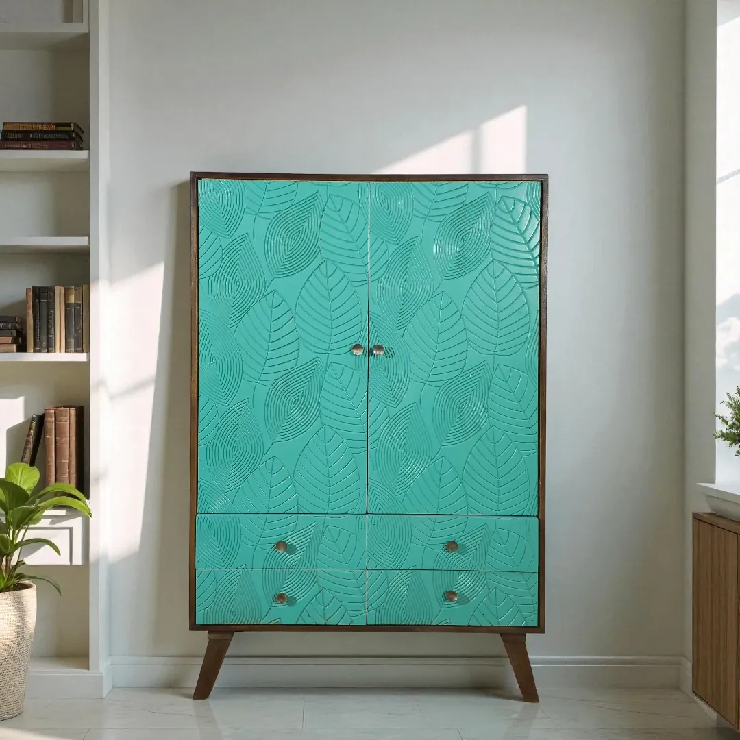 Tropical Leaf Carved Storage Cabinet