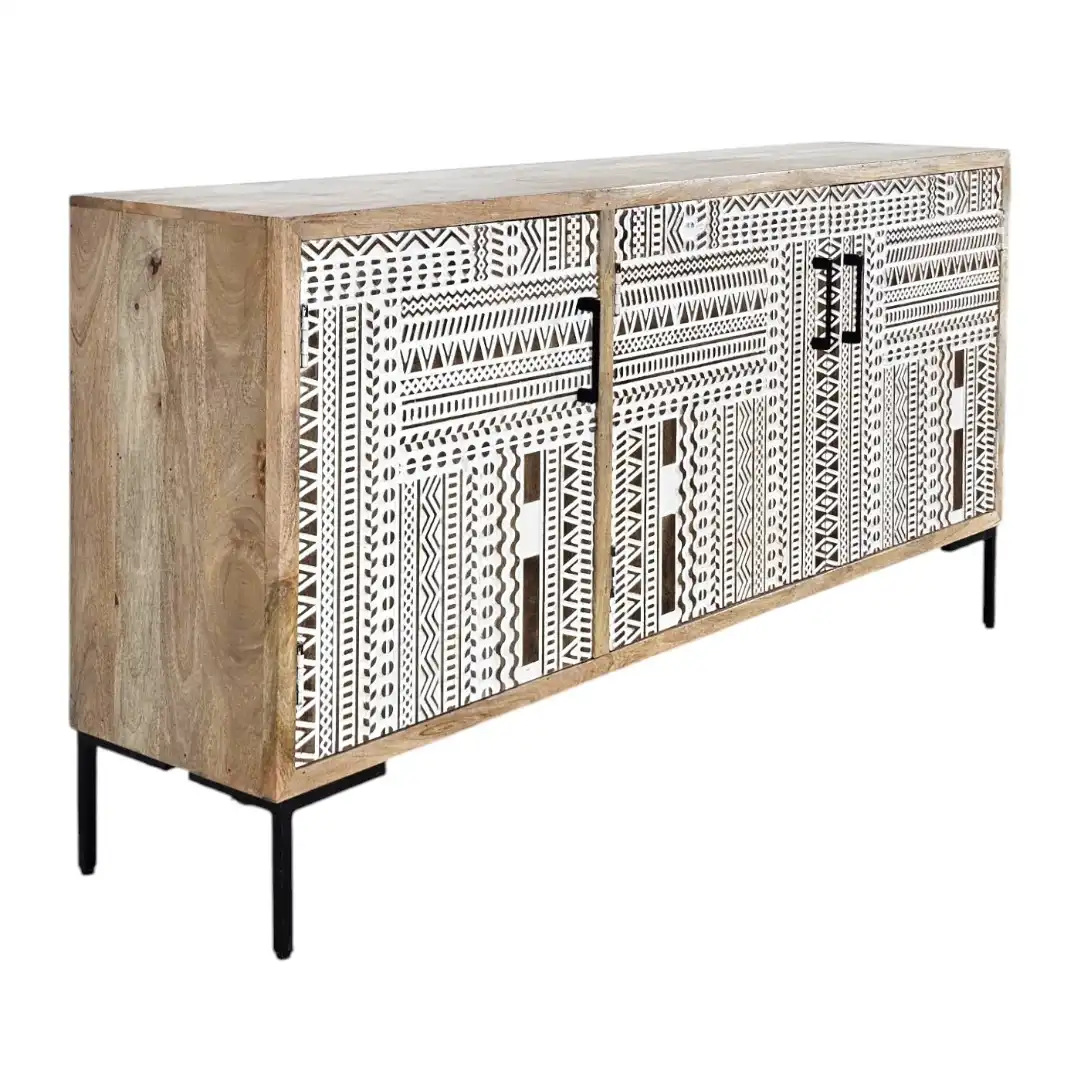 The Berber Geometric Hand-Carved Sideboard