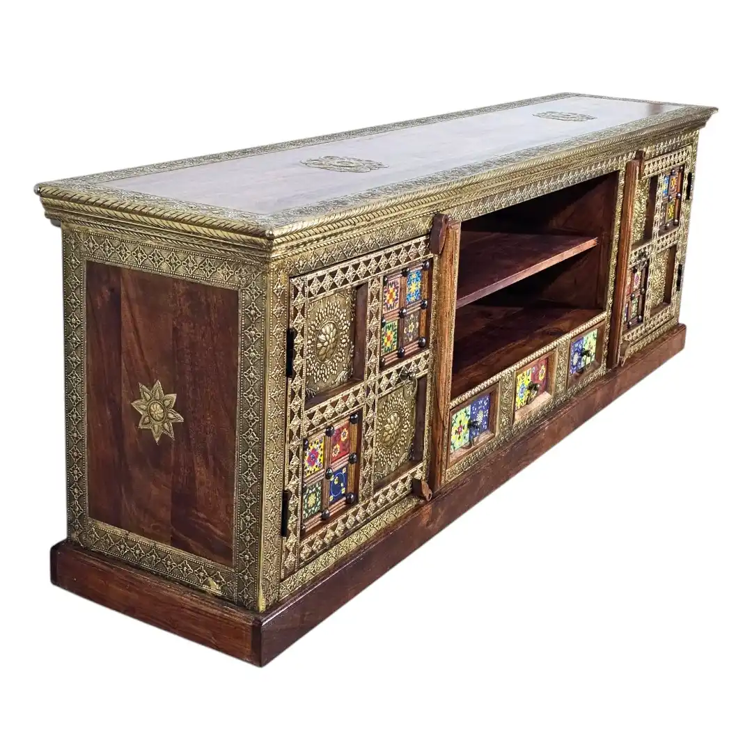 The Zari-Nigar Surahee Solid Rosewood & Brass Media Console