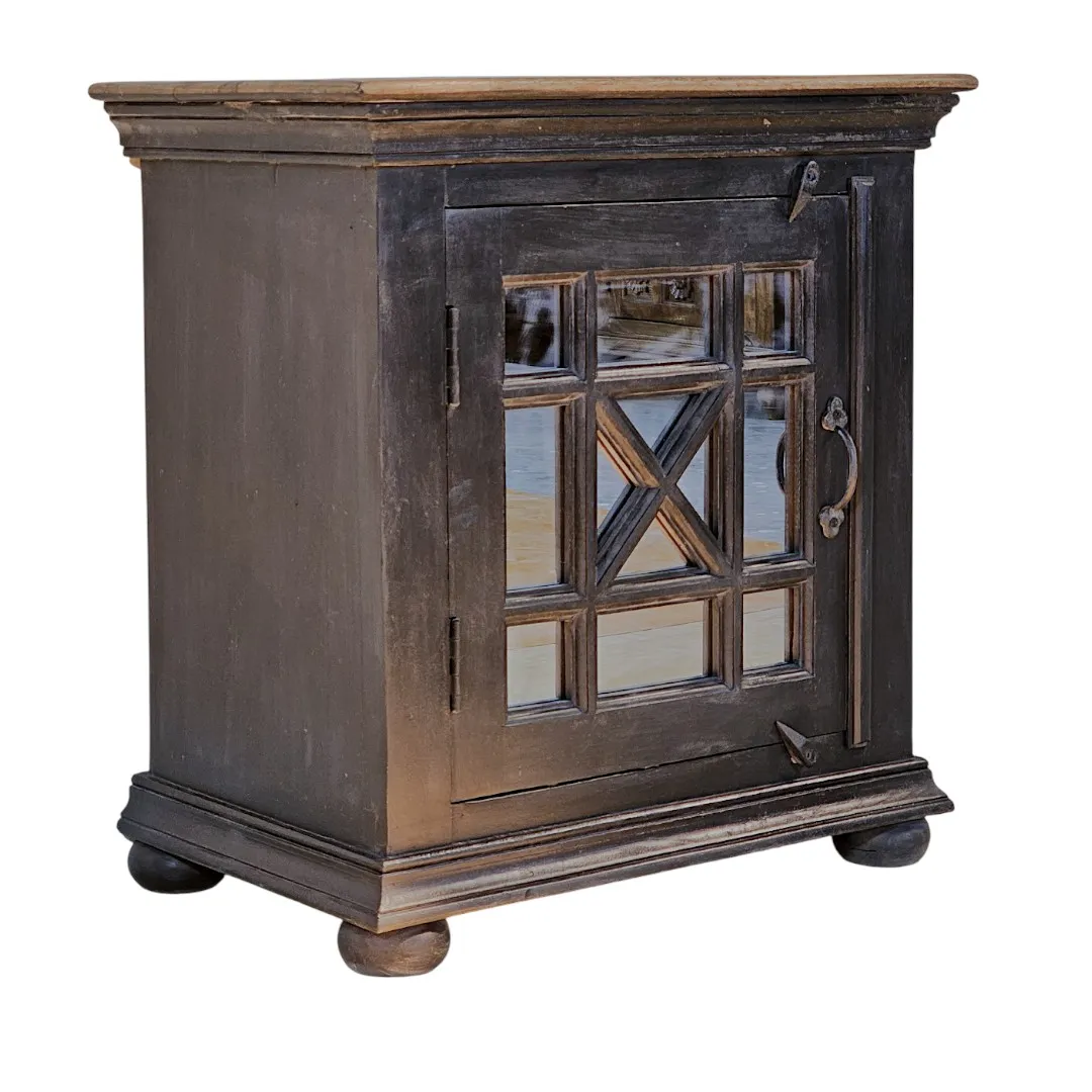 The Ayina-Naqsh Solid Wood Mirrored Bedside Table