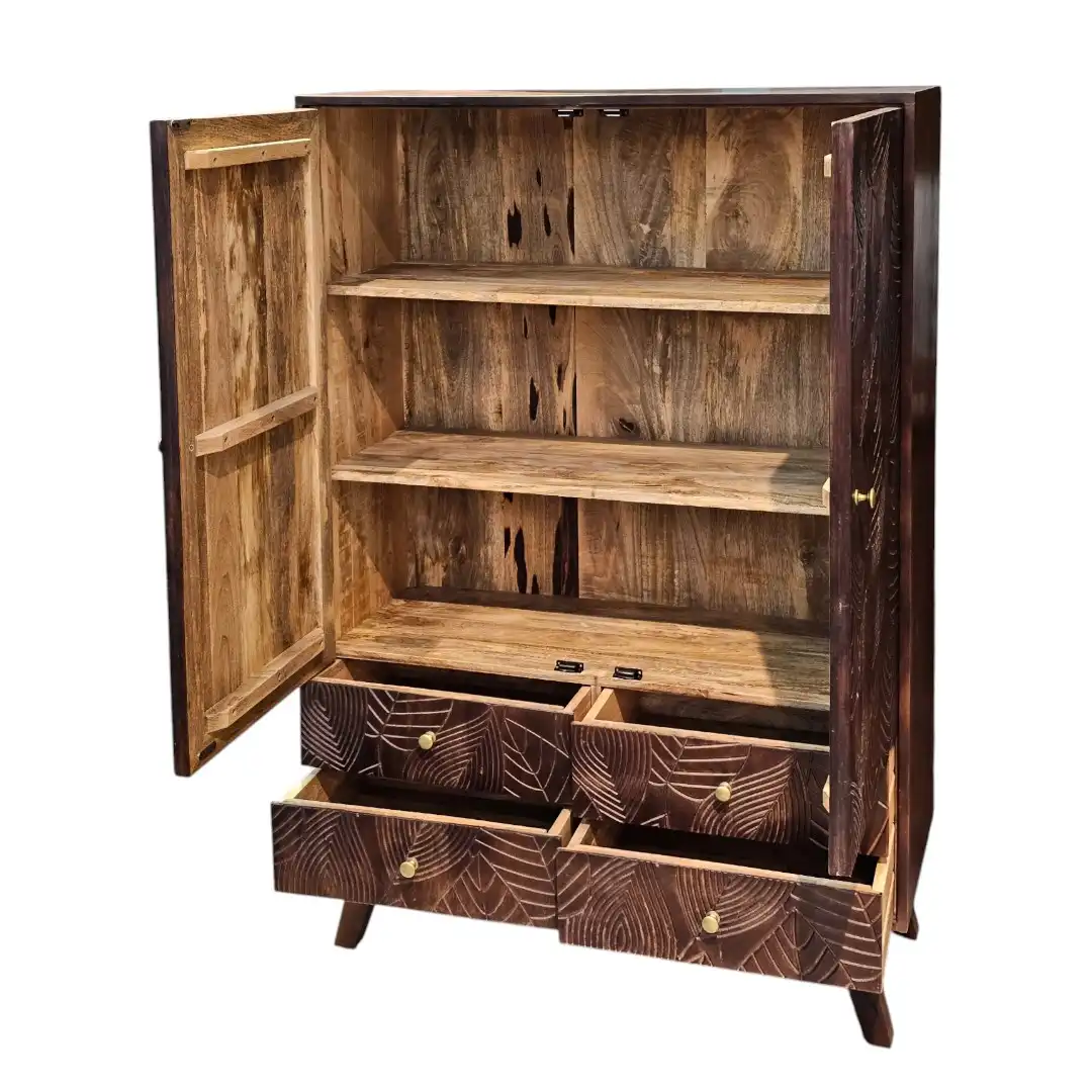 Tropical Leaf Carved Storage Cabinet