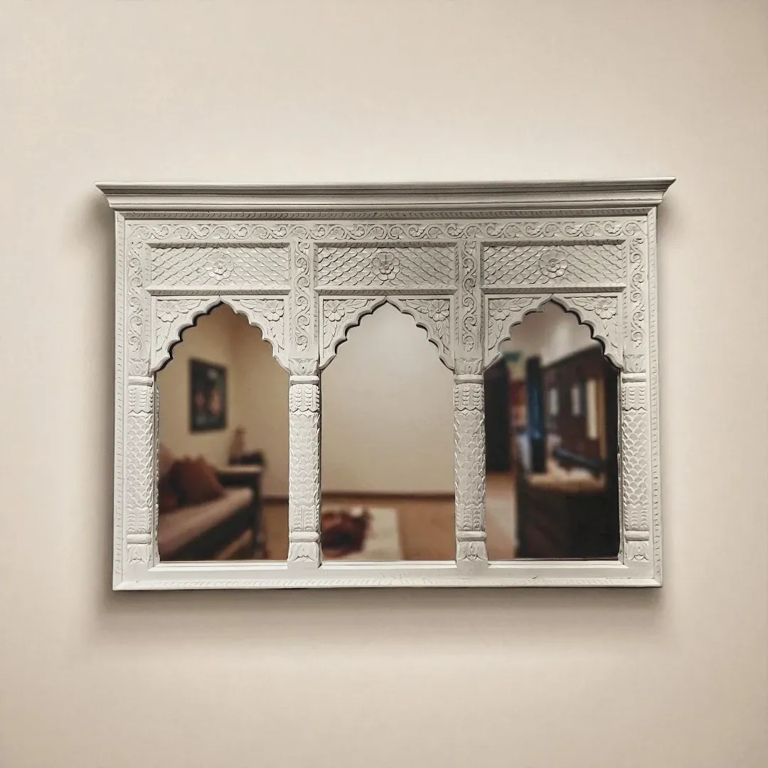 Mughal Arcadian Hand-Carved Mirror